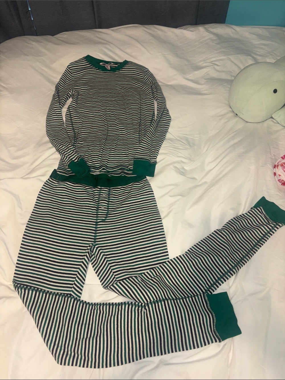 Victoria's Secret Black & White Striped Kids Pajama Set with Green Trim